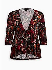 Plus Size Black Floral Knit Babydoll Jacket, MULTI FORAL, hi-res