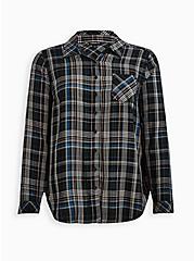 Plus Size Button Down Shirt - Twill Plaid Black, PLAID - BLACK, hi-res