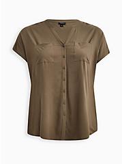 Dolman Blouse - Textured Stretch Rayon Olive , DUSTY OLIVE, hi-res