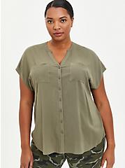 Plus Size Dolman Blouse - Textured Stretch Rayon Olive , DUSTY OLIVE, hi-res
