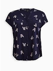 Dolman Blouse - Textured Stretch Rayon Dogs Navy, OTHER PRINTS, hi-res