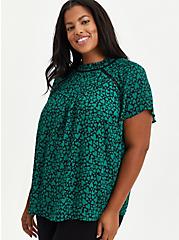 High Neck Blouse - Georgette Hearts Green, OTHER PRINTS, hi-res