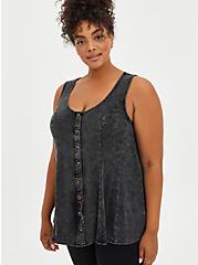 Plus Size Fit & Flare Tank - Textured Stretch Rayon Mineral Wash Black, DEEP BLACK, hi-res