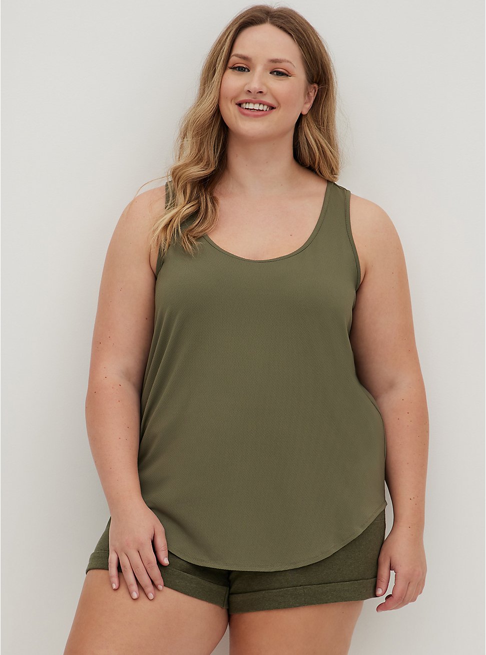 Plus Size Perforated Active Tank - Olive, DUSTY OLIVE, hi-res