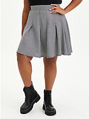 Skater Skirt - Pleated Twill Houndstooth Black & White , FUZZY HOUNDSTOOTH, hi-res