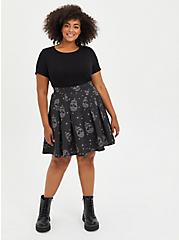 Skater Skirt - Pleated Twill Floral Skull Black, SKULLS FLORAL-BLACK, alternate