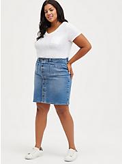 Plus Size Button Front Mini Skirt - Classic Denim Light Wash, TOP SHELF, alternate