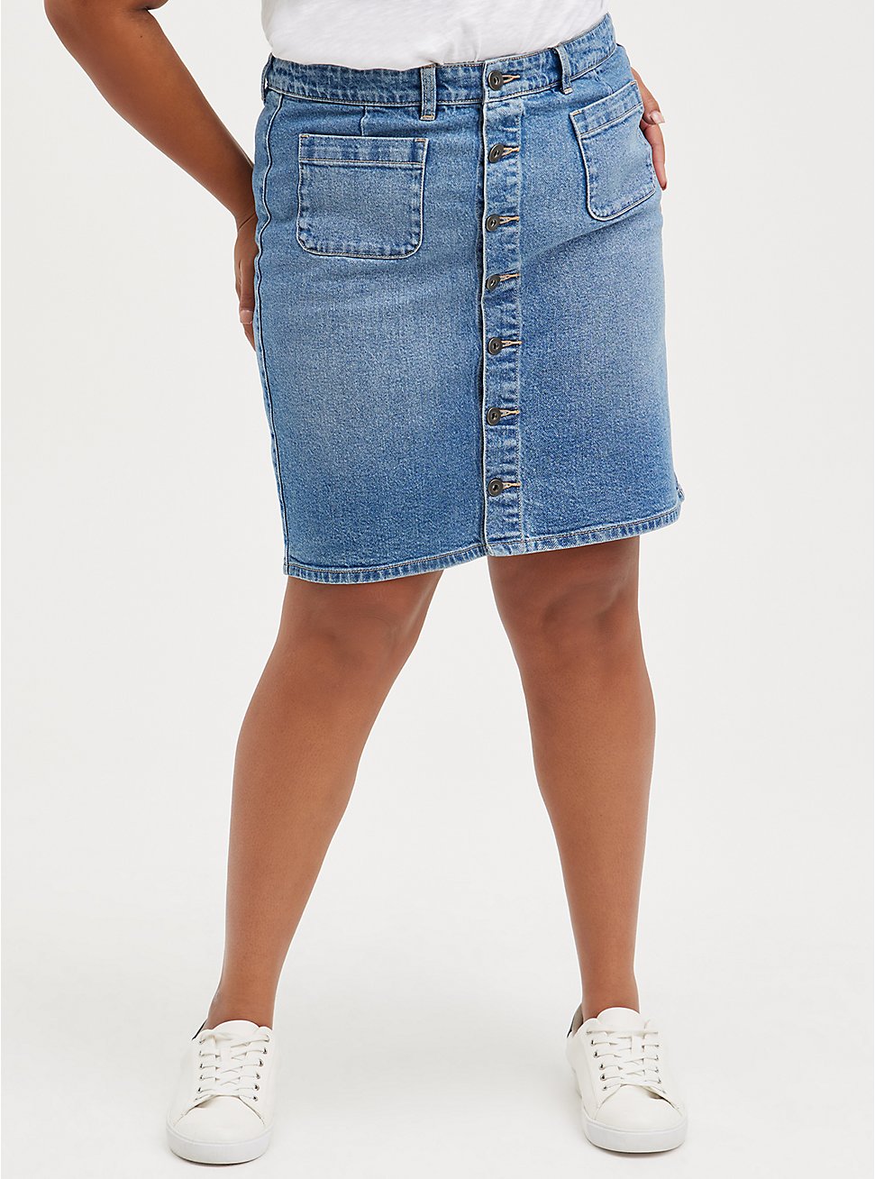 Plus Size Button Front Mini Skirt - Classic Denim Light Wash, TOP SHELF, hi-res
