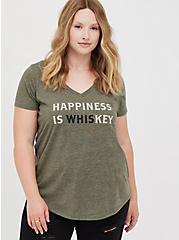 Plus Size Girlfriend Tee - Signature Jersey Happiness Is Key Dusty Olive, DEEP DEPTHS, hi-res