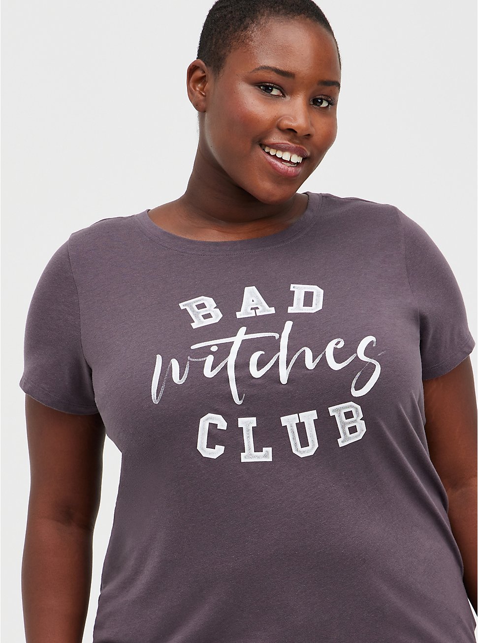 Plus Size Everyday Tee - Signature Jersey Bad Witches Club Grey, NINE IRON, hi-res