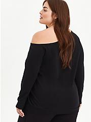 Plus Size Off Shoulder Sweatshirt - Cozy Fleece Skull Black , DEEP BLACK, alternate