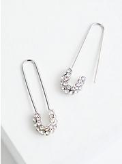 Silver Tone Safety Pin Earrings , , hi-res