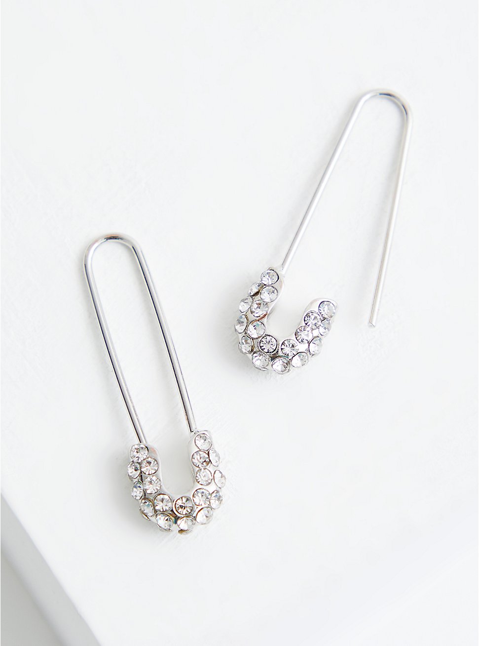 Plus Size Silver Tone Safety Pin Earrings , , hi-res