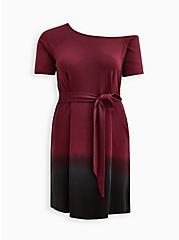 Plus Size Off Shoulder T-Shirt Dress - Lightweight French Terry Burgundy Dip Dye, TIE DYE, hi-res