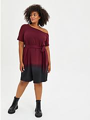 Plus Size Off Shoulder T-Shirt Dress - Lightweight French Terry Burgundy Dip Dye, TIE DYE, hi-res