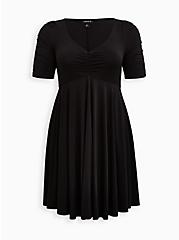 Plus Size Skater Mini Dress - Studio Knit Black , DEEP BLACK, hi-res