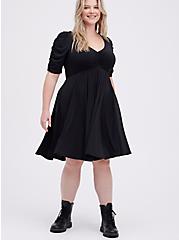 Plus Size Skater Mini Dress - Studio Knit Black , DEEP BLACK, hi-res