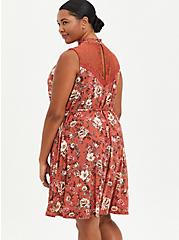 Plus Size Trapeze Mini Dress - Super Soft Floral Rust , FLORAL RED, alternate