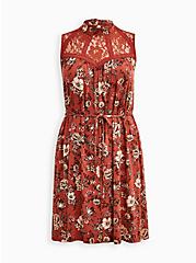 Trapeze Mini Dress - Super Soft Floral Rust , FLORAL - RED, hi-res