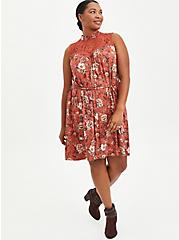 Plus Size Trapeze Mini Dress - Super Soft Floral Rust , FLORAL - RED, hi-res