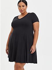 Plus Size Fit & Flare Mini Dress - Cupro Black, DEEP BLACK, hi-res