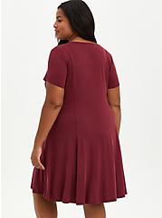 Plus Size Fit & Flare Mini Dress - Cupro Burgundy , ZINFANDEL, alternate