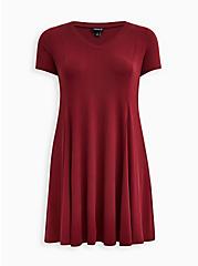 Plus Size Fit & Flare Mini Dress - Cupro Burgundy , ZINFANDEL, hi-res
