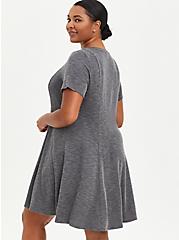 Mini Rib Knit Fit And Flare Dress, CHARCOAL, alternate