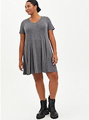 Fit & Flare Mini Dress - Ribbed Charcoal, CHARCOAL, alternate