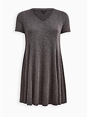 Fit & Flare Mini Dress - Ribbed Charcoal, CHARCOAL, hi-res