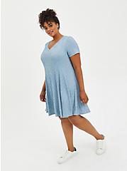 Plus Size Blue Mineral Wash Ribbed Fit & Flare Mini Dress, TIE DYE-BLUE, alternate