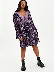Plus Size Lace-Up Skater Dress - Gauze Marble Purple, MARBLE - PURPLE, alternate
