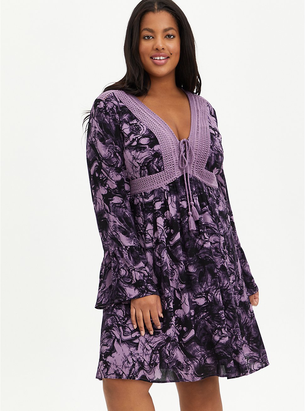 Plus Size Lace-Up Skater Dress - Gauze Marble Purple, MARBLE - PURPLE, hi-res