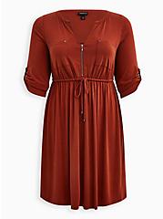 Plus Size Zip-Front Shirt Dress - Cupro Brown, BRANDY BROWN, hi-res