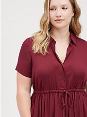 Plus Size Tiered Midi Shirt Dress - Stretch Challis Burgundy, ZINFANDEL, alternate