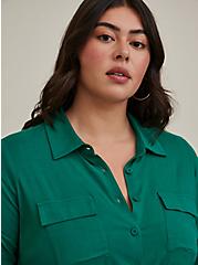Plus Size Midi Rayon Slub Belted Shirtdress, GREEN, alternate
