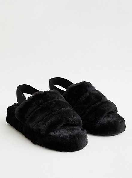 Fur Band Platform Slipper - Black (WW), BLACK, hi-res