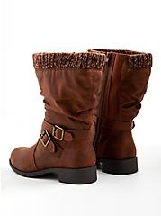 Plus Size Brown Faux Suede Sweater-Trim Boot (WW), BROWN, alternate