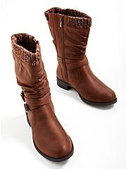 Brown Faux Suede Sweater-Trim Boot (WW), BROWN, alternate