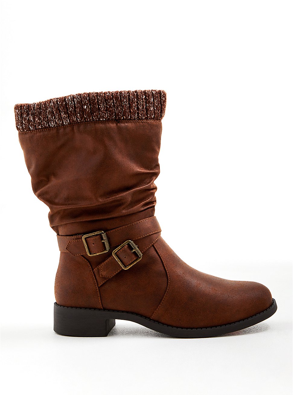 Brown Faux Suede Sweater-Trim Boot (WW), BROWN, hi-res