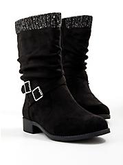 Plus Size Sweater-Trim Boot - Black Faux Suede (WW), BLACK, alternate