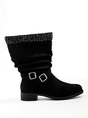 Sweater-Trim Boot - Black Faux Suede (WW), BLACK, hi-res