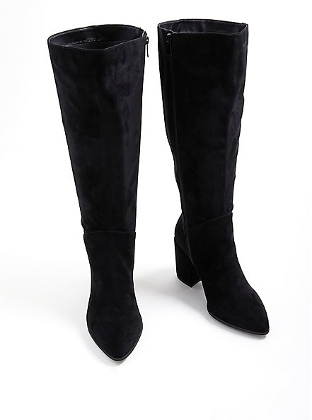 Heel Knee Boot - Black Faux Suede (WW), BLACK, alternate