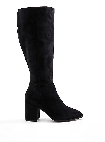 Heel Knee Boot - Black Faux Suede (WW), BLACK, hi-res
