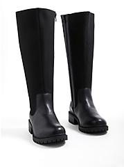 Plus Size Stretch Ribbed Knee Boot - Black Faux Leather (WW), BLACK, alternate