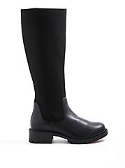 Stretch Ribbed Knee Boot - Black Faux Leather (WW), BLACK, hi-res