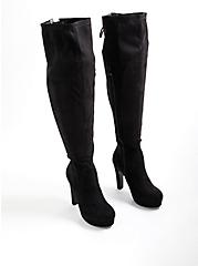 Plus Size Over-The-Knee Platform Boot - Stretch Faux Suede Black (WW), BLACK, alternate