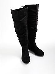 Plus Size Double Buckle Over-The-Knee Boot - Faux Suede Black (WW), BLACK, hi-res
