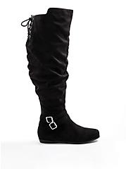 Double Buckle Over-The-Knee Boot - Faux Suede Black (WW), BLACK, alternate