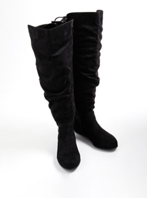Plus Size - Double Buckle Over-The-Knee Boot - Faux Suede Black (WW ...